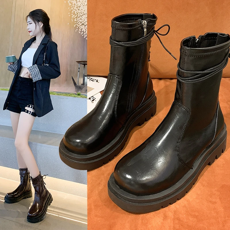 

2022 Fashion New British Style Thick-soled short Boots Women's Wild Mid-tube Knight Boots Were Thin Short Boots Women