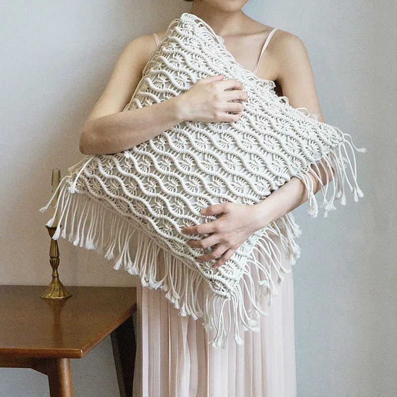 Macrame Geometric Cushion Cover - Boho Tassel Pillowcase 45x45cm 7 H7ab339dec97f40d1bd7bcbef409b99efI