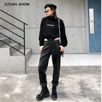 2019 Harajuku Stitching Denim High Waist Hollow Out Straight PU Leather Pants Women Sexy Full length Leather Trousers Black
2019 Harajuku Stitching Denim High Waist Hollow Out Straight PU Leather Pants Women Sexy Full length Leather Trousers Black