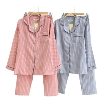 Spring Pajamas Sets Women Cotton Comfort Simple Polka Dot Cotton Casual Sleepwear Long Sleeve Quality Pyjamas Women Homewear 
Spring Pajamas Sets Women Cotton Comfort Simple Polka Dot Cotton Casual Sleepwear Long Sleeve Quality Pyjamas Women Homewear