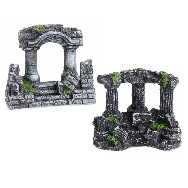 7 Resin Aquarium Roman Column Decoration Aquatic Artificial Ancient Ruins Column Decoration Fish Tank Stone Cave Rock Decor