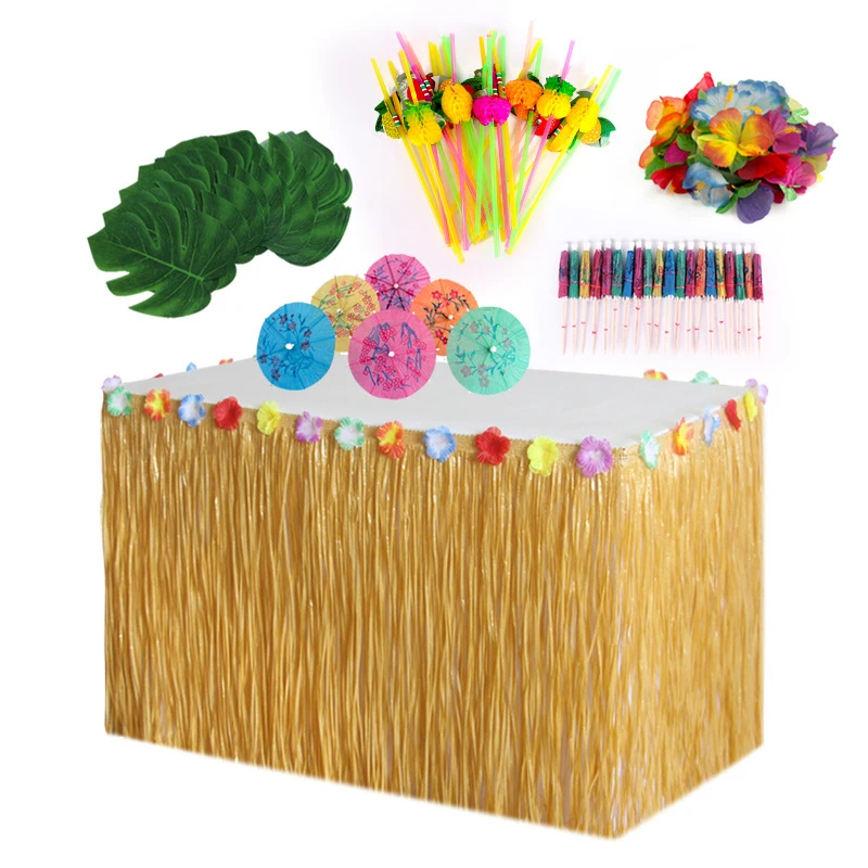 Hot sale 109/149pcs Table Skirt Raffia Style Fringe Party Decoration Kit for Tiki Tropical Hawaii or Moana Themed Birthday Drops | Дом и сад