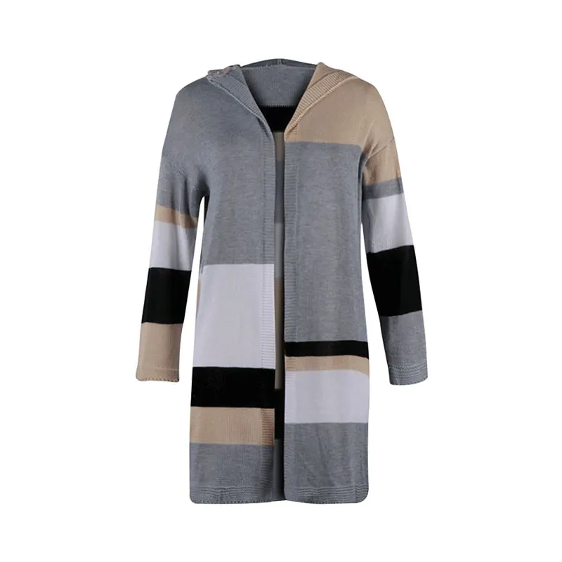 Women Autumn Fashion Stitching Color Loose Sweater Multicolor Mid-long Casual Knit Cardigan Hooded Jacket
Women Autumn Fashion Stitching Color Loose Sweater Multicolor Mid-long Casual Knit Cardigan Hooded Jacket