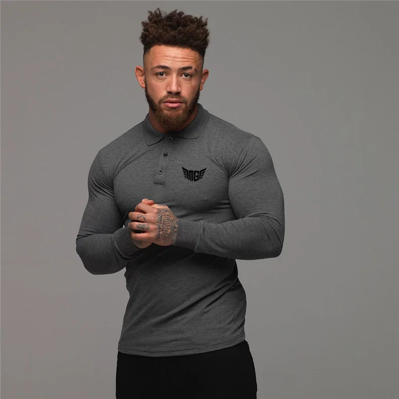 

Running T-shirt Mens Polo Shirt Autumn Long Sleeve Turn-over Collar Slim Fit Tops Casual Breathable Solid Color Business Shirt