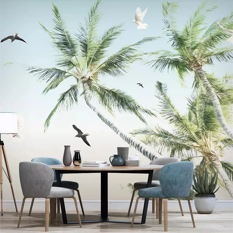 Beibehang-Hand-painted-coconut-tree-seaside-sea-modern-minimalist-TV-background-wall-painting-custom-large-mural (2)