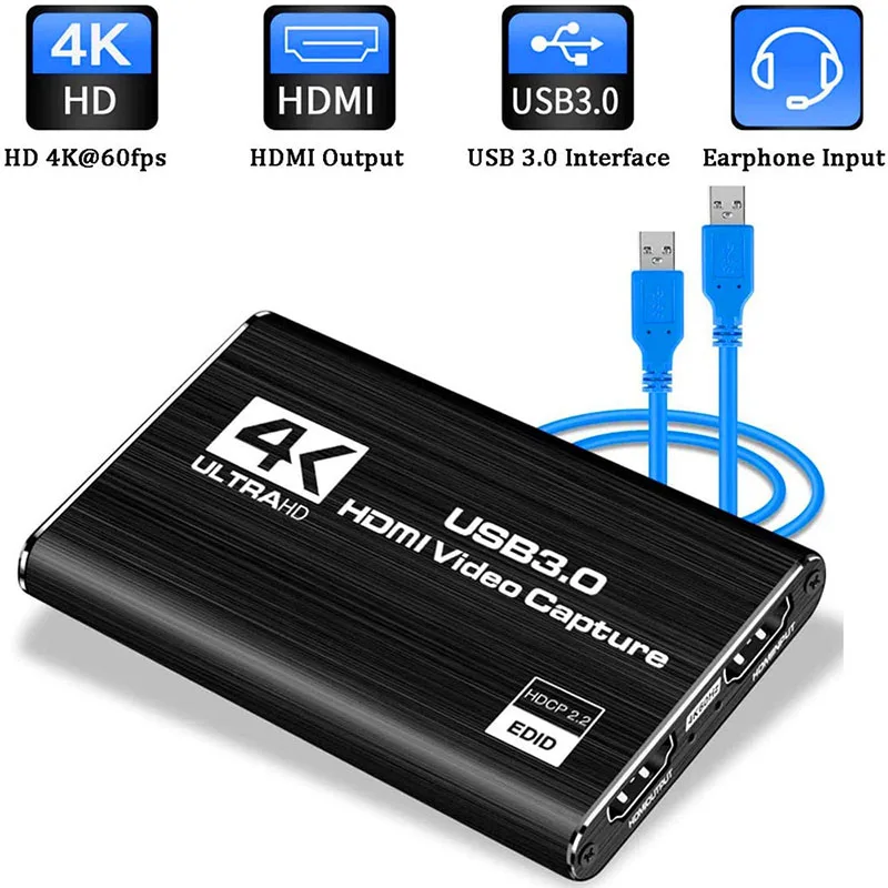 4K HDMI recording box USB3.0 driver-free game live broadcaster microphone HD 1080P loop capture card
4K HDMI recording box USB3.0 driver-free game live broadcaster microphone HD 1080P loop capture card