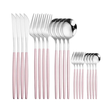 

Stainless Steel Tableware Flatware Set Pink Silver Cutlery Set 20pcs/4sets for 4 People Dinnerware Cutlery Western Dinner Set