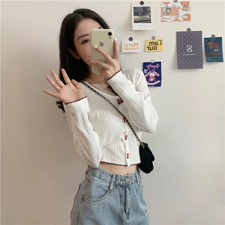 Korean Spring Women Knitted T Shirt 2020 Women Short Slim Tshirt Lady Long Sleeve Sweet Basic Tee Top Black Red White Purple