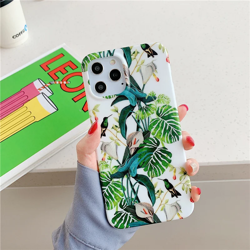INS Plants flower painted Case for iphone 12 12Pro Max 11 11Pro X XR XS Max 7 8 Plus SE Matte soft silicone case Cover capa