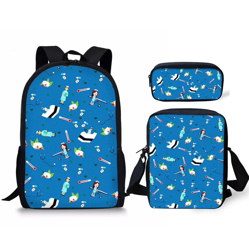 Fashion 3PC/Set Backpack Cartoon Nurse Pattern Students School Bags Teenagers Book-Bags Set For Custom Morrales Para Mujer 
Fashion 3PC/Set Backpack Cartoon Nurse Pattern Students School Bags Teenagers Book-Bags Set For Custom Morrales Para Mujer