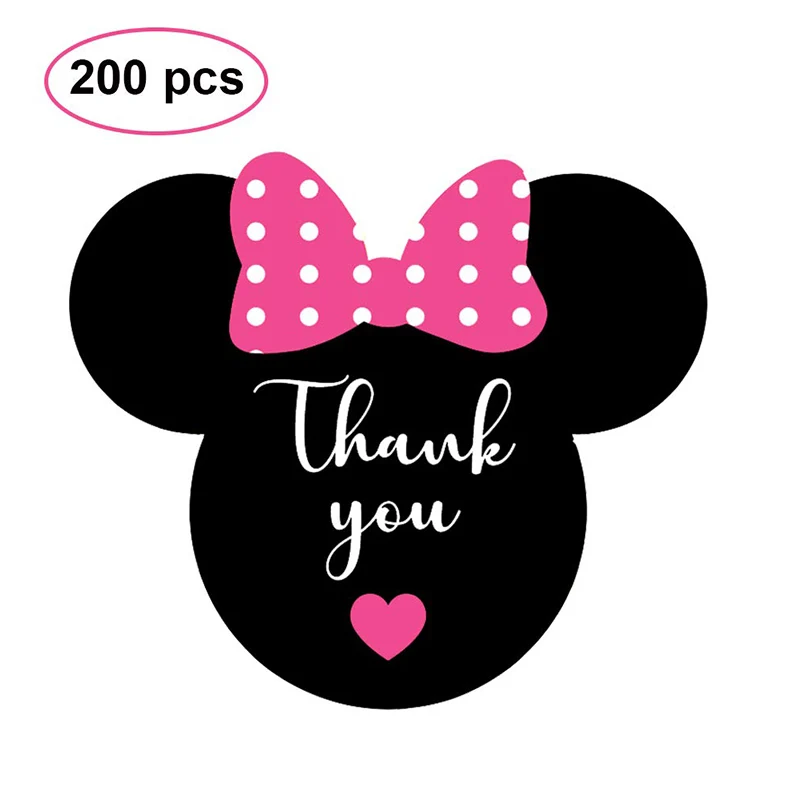 

Minnie Thank You Stickers 2.38 x 2 inch Mickey Mouse Ears Head Labels for Envelope Seals Birthday Baby Shower Party 200 Pack