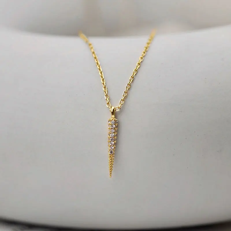 

WTLTC 925 Sterling Sliver CZ Spike Pendant Chokers Necklaces Drop Cubic Zircoina Choker Hanging Layered Necklace Femme Jewelry
