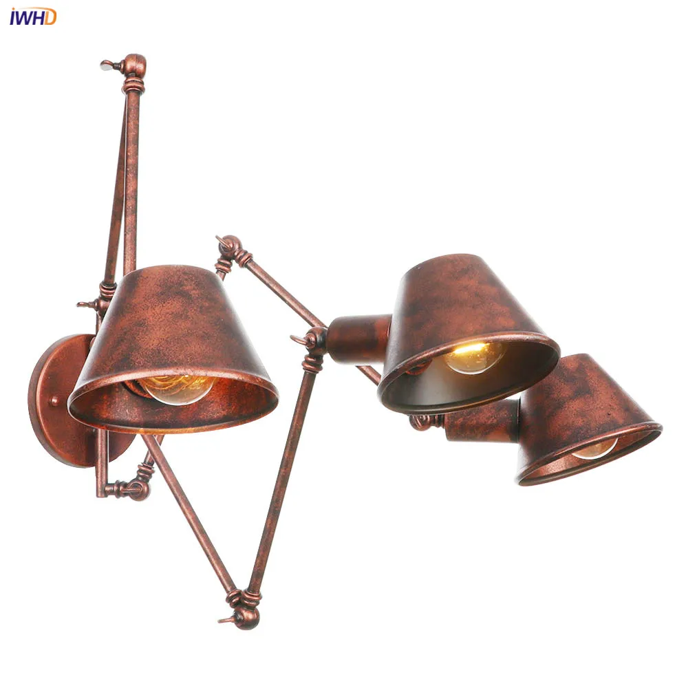 

IWHD 3 Heads Rustic Vintage Wall Lamp LED bedroom Stair Beside Loft Decor Industrial Retro Wall Light Fixtures Applique Murale