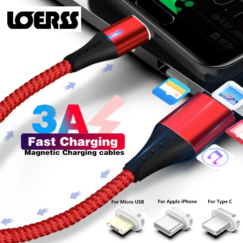 LOERSS 3A Magnetic Cable Micro USB Type C Lightning Fast Charging Phone Magnet Charger USB C for Iphone X Huawei Xiaomi Cable
LOERSS 3A Magnetic Cable Micro USB Type C Lightning Fast Charging Phone Magnet Charger USB C for Iphone X Huawei Xiaomi Cable