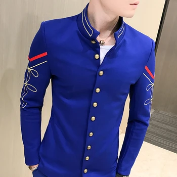 4 Color Gold Button Chinese Collar Blazers Jacket Slim Fit Mens Blazer Pattern Army Pilot Jacket Men Black Blue Red White Blazer
4 Color Gold Button Chinese Collar Blazers Jacket Slim Fit Mens Blazer Pattern Army Pilot Jacket Men Black Blue Red White Blazer