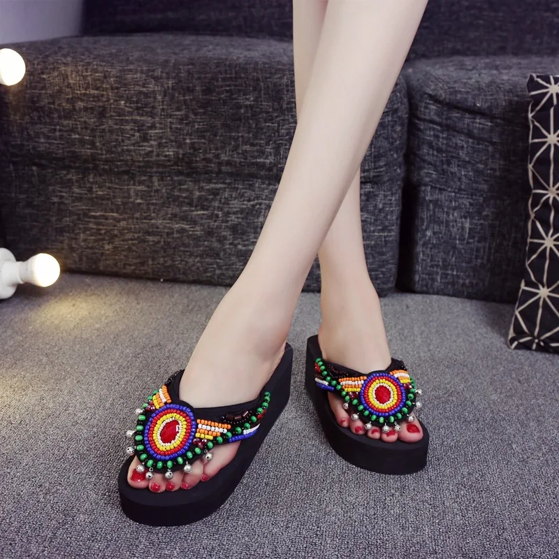 New Style Color Beaded Bracelet Ethnic-Style Flip-flops Beach Slanted Heel Slippers Platform Platform Shoes Flip-flop Rome Sanda 
New Style Color Beaded Bracelet Ethnic-Style Flip-flops Beach Slanted Heel Slippers Platform Platform Shoes Flip-flop Rome Sanda