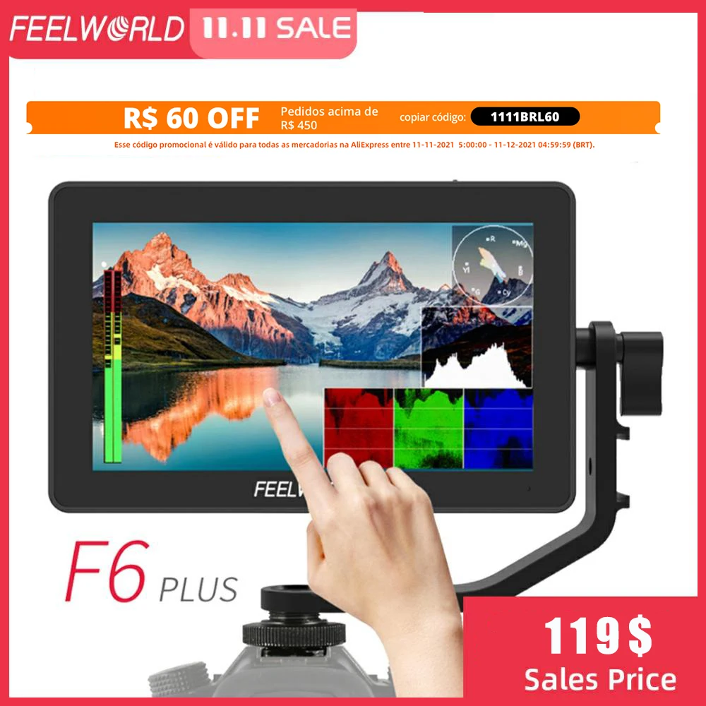 FEELWORLD F6 PLUS 4K Monitor 5.5 Inch on Camera DSLR Field 3D LUT Touch Screen IPS FHD 1920x1080 Video | Электроника