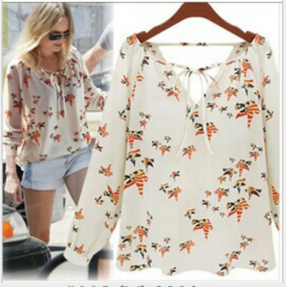 The autumn new bird shirt color Pigeon V neck and tether long sleeve print large-size snow textile.
The autumn new bird shirt color Pigeon V neck and tether long sleeve print large-size snow textile.