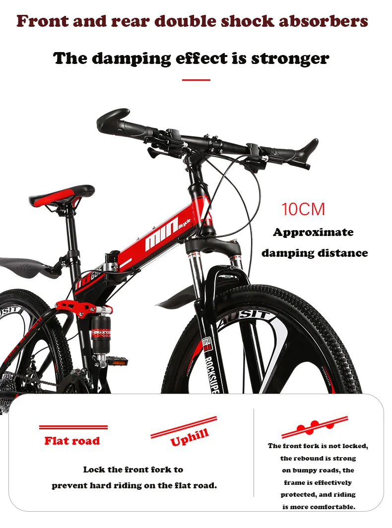 Clearance 24/26 "21-Speed Mountain Folding Bicycle Double Shock Absorption Variable Speed Fast Bike For Male And Female Students 0