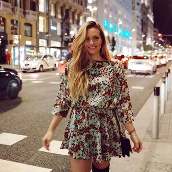 New 2019 ZA Flower Print Dress Women Fashion Round Collar Elastic Waist Back Split Button Closure Charm Draped Dress Wholesale 
New 2019 ZA Flower Print Dress Women Fashion Round Collar Elastic Waist Back Split Button Closure Charm Draped Dress Wholesale