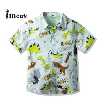 

Imcute Summer Clothes For Kids Boys Toddler Short Sleeve Dress Shirt Cartoon Dinosaur Printed Lapel Neck Shirts Baby Tops