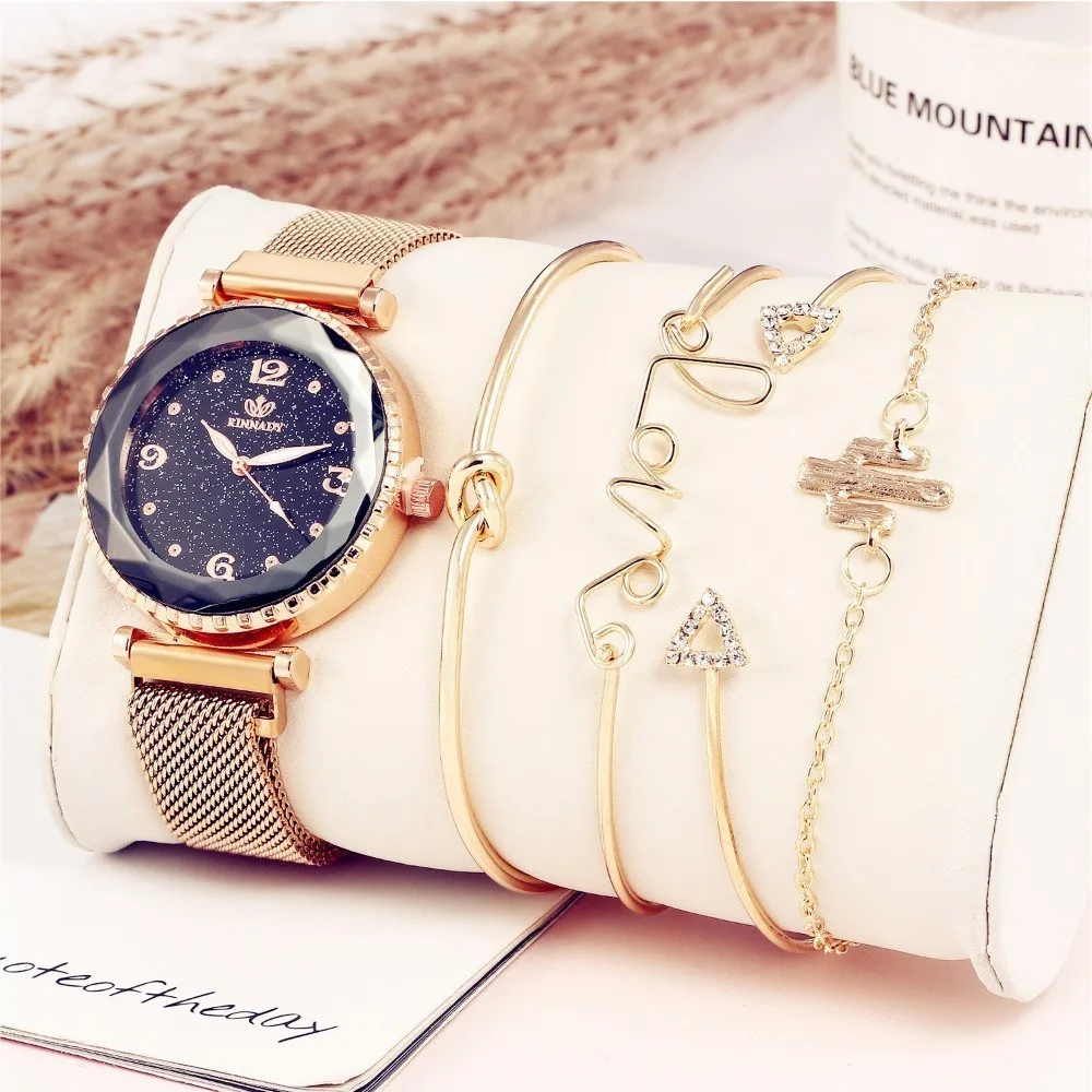 New Style Star Watch Fashion Milan Buckle Mesh Belt Quartz Watch + Bracelets Bracelet Suit 5 Pcs/Set 
New Style Star Watch Fashion Milan Buckle Mesh Belt Quartz Watch + Bracelets Bracelet Suit 5 Pcs/Set