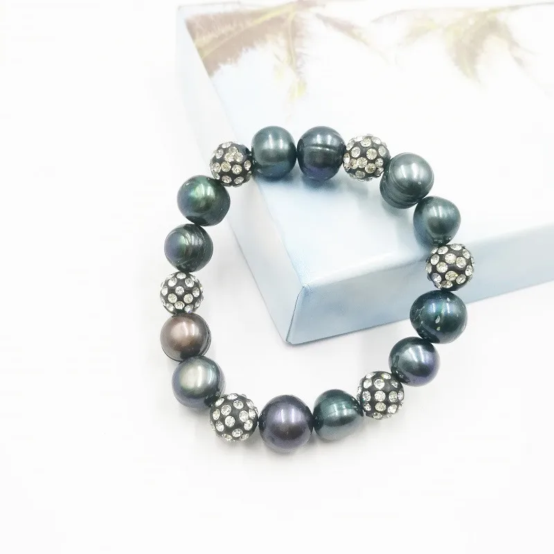 Фото High Quality Natural Freshwater Pearl Bracelet Black and crystal Fine Jewelry For Women | Украшения и аксессуары