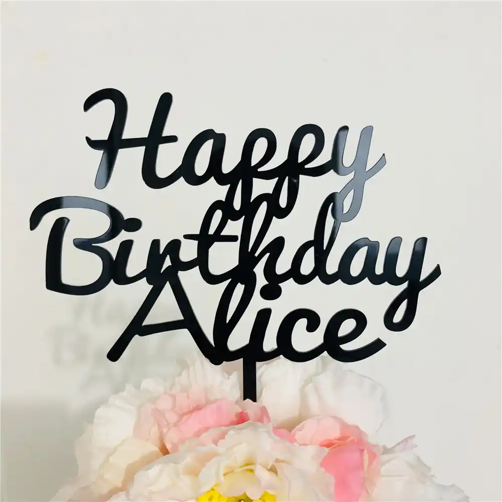 custom happy birthday name party cake topper mirror gold acrylic