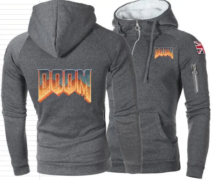 Толстовка Doom на молнии для мужчин и женщин худи с капюшоном натуральный свитшот