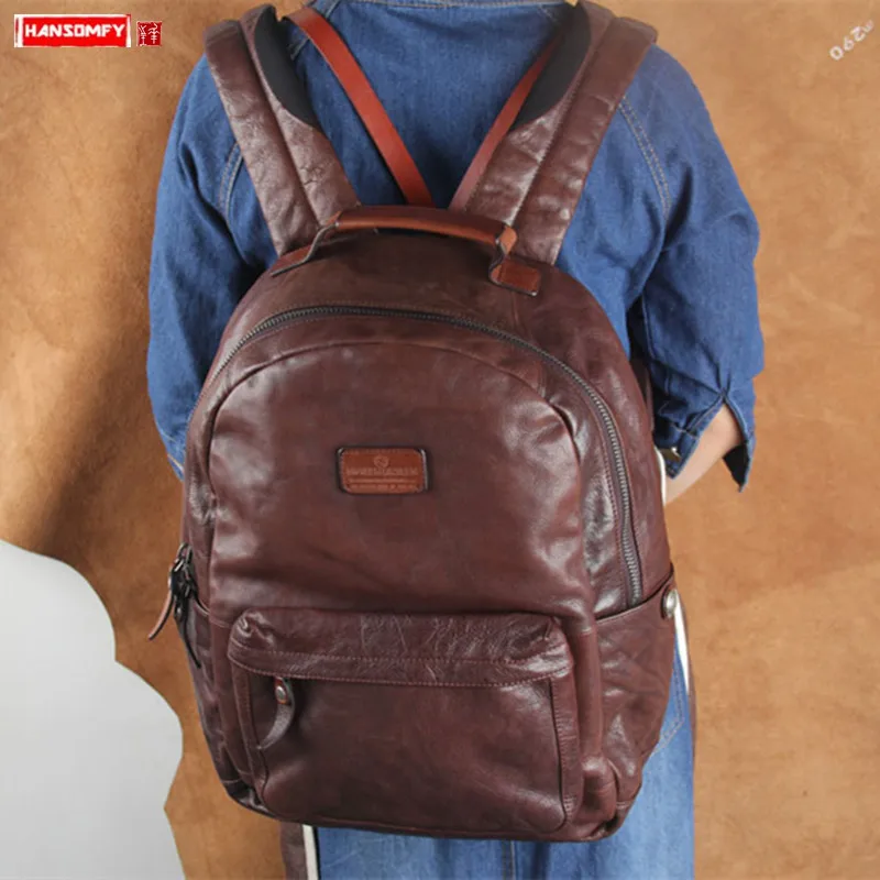 Retro style full suede leather men's backpack handmade genuine leather male mountaineering bag Large capacity travel backpacks
Retro style full suede leather men's backpack handmade genuine leather male mountaineering bag Large capacity travel backpacks