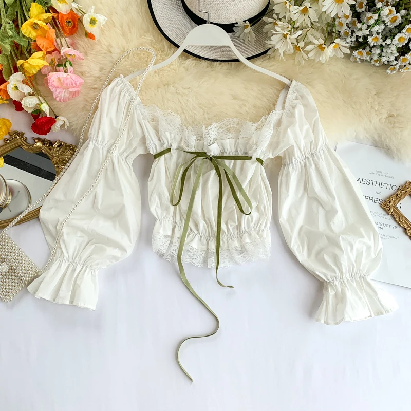 2019 new fashion women's Cute lace square collar lotus sleeves color ribbon short paragraph shirt
2019 new fashion women's Cute lace square collar lotus sleeves color ribbon short paragraph shirt