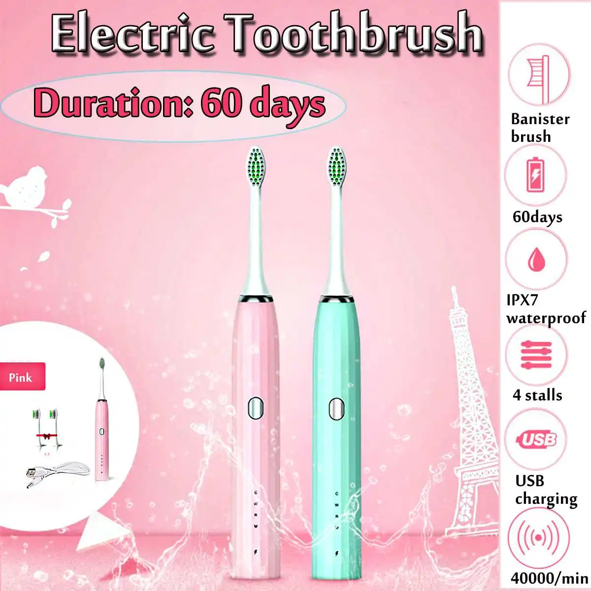 Electric Toothbrush 4 Stalls USB Rechargeable Soft Toothbrush Ultrasonic Wave Vibration IPX7 Waterproof Head Replaceable Gift
Electric Toothbrush 4 Stalls USB Rechargeable Soft Toothbrush Ultrasonic Wave Vibration IPX7 Waterproof Head Replaceable Gift