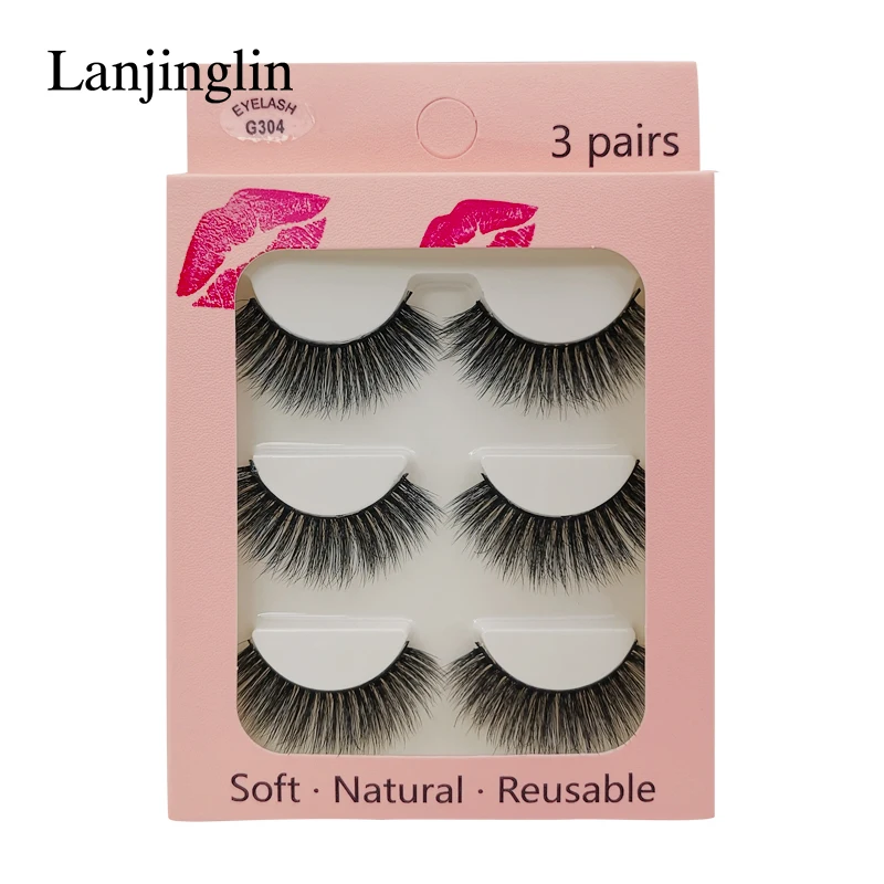 LANJINGLIN False Eyelashes 3 pairs 3D Mink Lashes Soft Natural Wispy Handmade Faux Mink Lashes Extension Makeup Kit Tool 11 H7b14ddc7d9754e8fa346a1e4537e8e7eJ