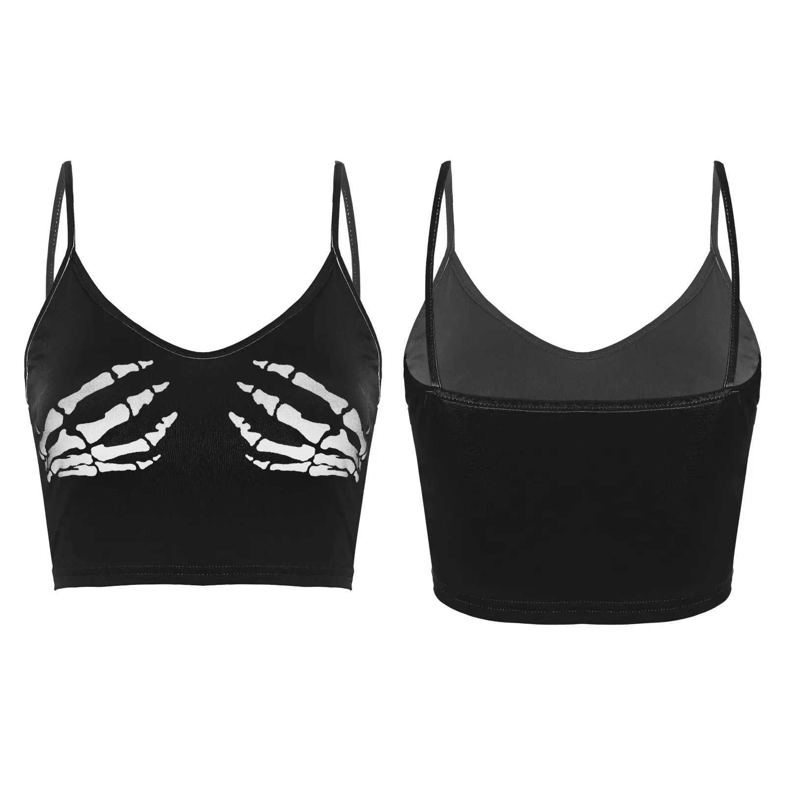 

Exotic Tanks for Women Human Skeleton Hand Printed Vest Sleeveless Camisole Summer Casual Shirt Crop Tops Camis Sexy Clubwear