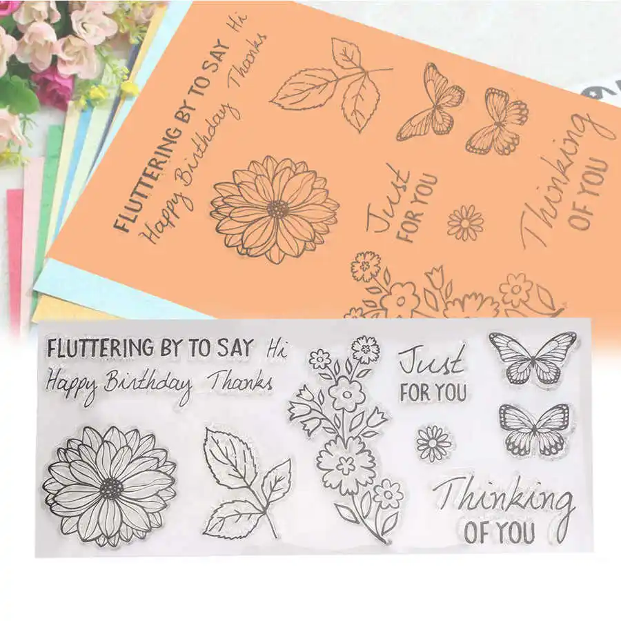 2Pcs Transparent Stamp Clear Rubber DIY Journal Flower Butterfly Pattern Craft T1659 | Канцтовары для офиса и дома