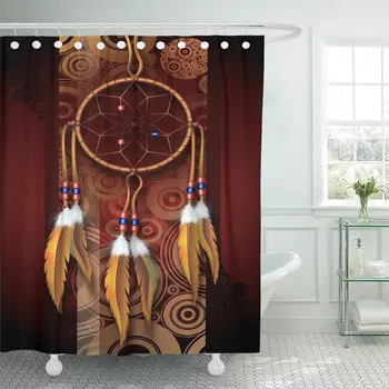 Shower Curtain Indian Native Dark Brown Burgundy Circles and Dreamcatcher Waterproof Polyester Fabric Set with Hooks
Shower Curtain Indian Native Dark Brown Burgundy Circles and Dreamcatcher Waterproof Polyester Fabric Set with Hooks