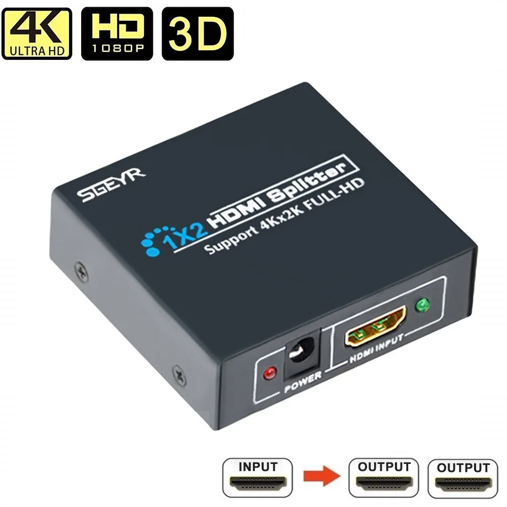 Фото Разветвитель SGEYR 4K HDMI 1 в 2 Выход Питание Видео разветвитель 1x Поддержка HDCP 4 3D @ 30 Гц