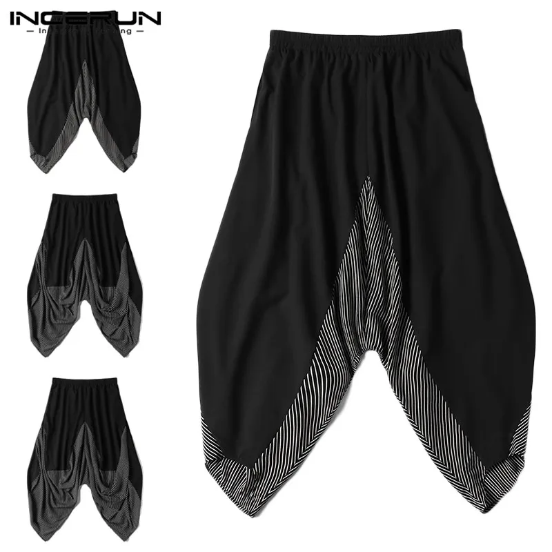 2020 Summer Man Wide Leg Hippy Style Trousers Men's Elastic Waist Patchwork Cropped Pants Stripes Loose Harem Bottoms For Male
2020 Summer Man Wide Leg Hippy Style Trousers Men's Elastic Waist Patchwork Cropped Pants Stripes Loose Harem Bottoms For Male
