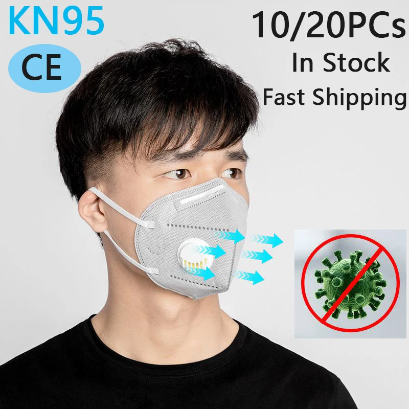 

Instock! 10/20PCs KN95 Face Mask Dustproof Windproof Respirator Valved Mask PM2.5 Anti Virus Anti-Pollution Breathable Shield