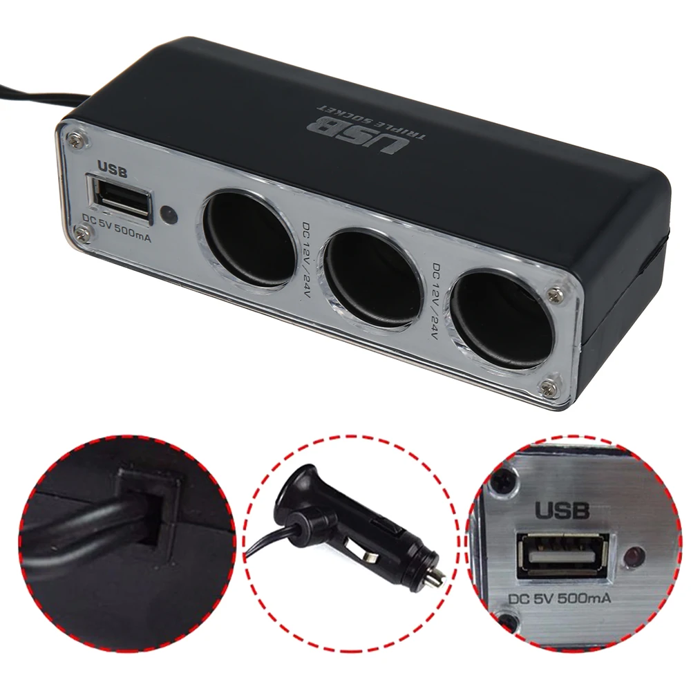 12V 3-Way Car Cigarette Lighter 1-USB Charger Cable Female Plug Connector Adapter Car Cigarette Cable Accessories
12V 3-Way Car Cigarette Lighter 1-USB Charger Cable Female Plug Connector Adapter Car Cigarette Cable Accessories