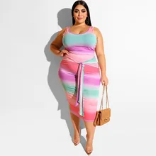 DOIB Sexy Style 5XL Dresses Set Women Outfits Stripe Print Two Piece Dress Suit Tight fitting Bag Hips Large Size Dress
DOIB Sexy Style 5XL Dresses Set Women Outfits Stripe Print Two Piece Dress Suit Tight fitting Bag Hips Large Size Dress