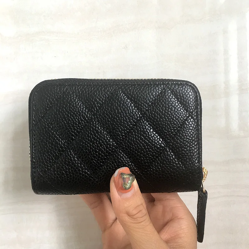 Фото Luxury zipper coin purse women calfskin genuine leather designer top quality feminina brand short caviar small wallet | Багаж и сумки
