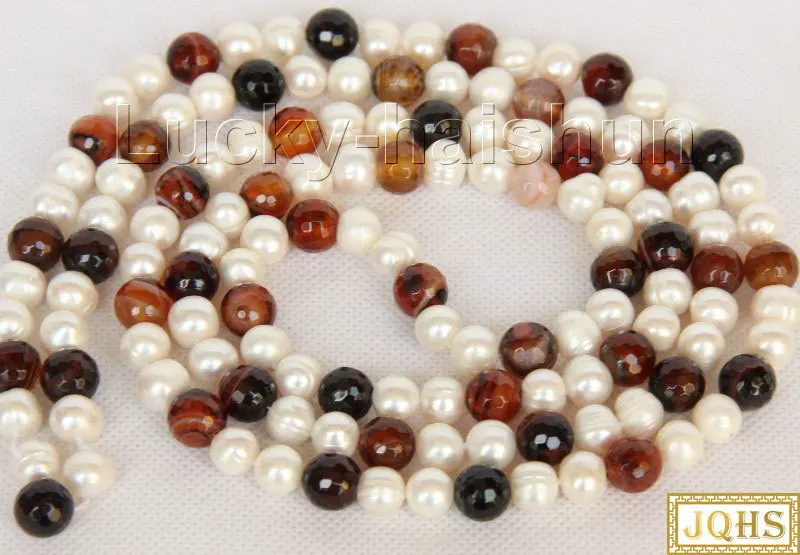 

Long 119cm 11mm Multicolor Baroque Round White Freshwater Pearls Agate Necklace J9871A100E17 Necklaces Strand Pearl Other