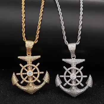 fashion Hip hop necklace Mosaic zircon Rudder anchor Pendant male Gold color DJ Night club Cool Cuban chain bling bling jewelry
fashion Hip hop necklace Mosaic zircon Rudder anchor Pendant male Gold color DJ Night club Cool Cuban chain bling bling jewelry