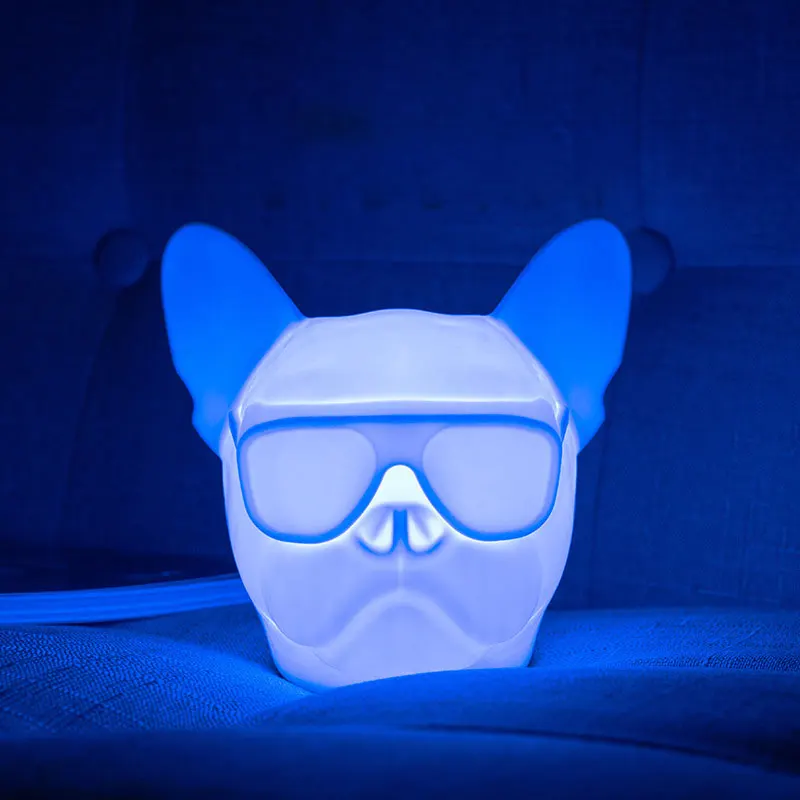 

BRELONG USB Charging Night Light Dog Head Bulldog RGB Atmospheric Light Touch Sound Control Sensor Switch White