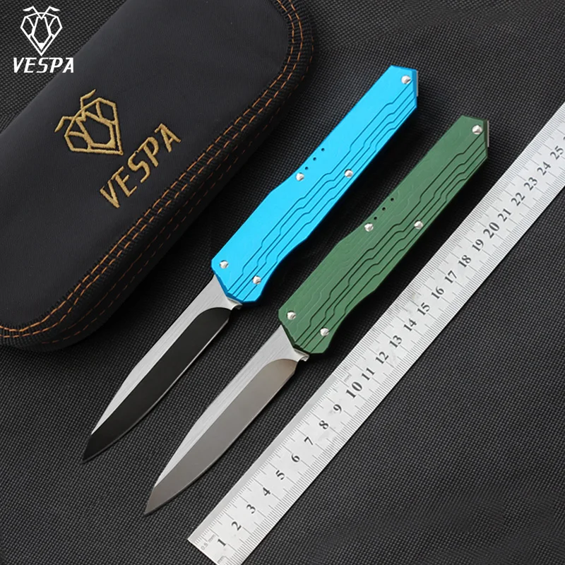 

VESPA version knife camping survival outdoor EDC blade: D2 handle: 7075 aluminum + TC4, hunting tactical tool dinner chopper