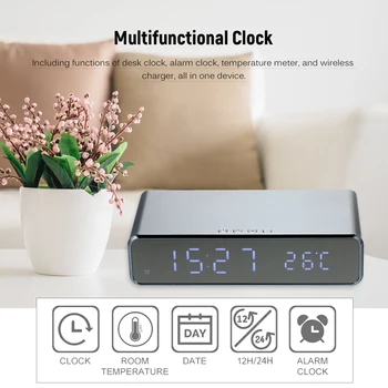 Wireless Charger Desk Clock LED Digital Clock Temperature Meter ℃/ ℉ Switchable Wireless Charging LED Alarm Clock with Calendar
Wireless Charger Desk Clock LED Digital Clock Temperature Meter ℃/ ℉ Switchable Wireless Charging LED Alarm Clock with Calendar