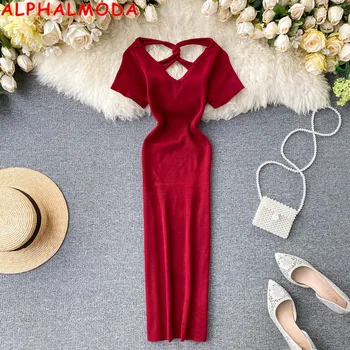ALPHALMODA 2020 Summer Women Hollow Back V-collar Short-sleeved Pullover Knitting Dress Sexy Body-con Step Dress
ALPHALMODA 2020 Summer Women Hollow Back V-collar Short-sleeved Pullover Knitting Dress Sexy Body-con Step Dress
