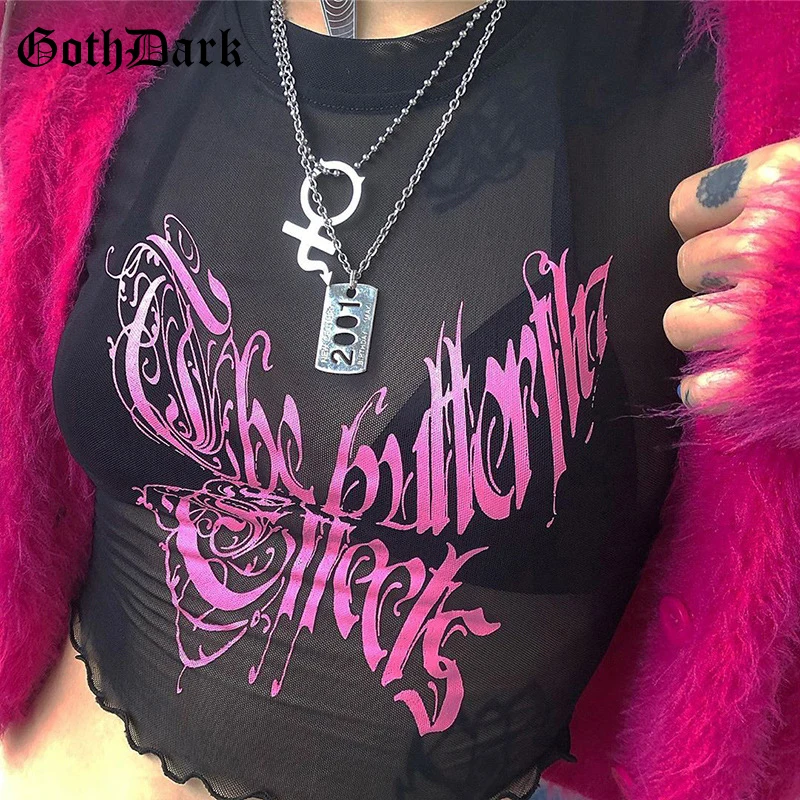Goth Dark O-Neck Gothic Fashion Print Ruched Short Sleeve Fiminine T-Shirt Summer Transparent Mesh Sexy Streetwear Tee 2020
Goth Dark O-Neck Gothic Fashion Print Ruched Short Sleeve Fiminine T-Shirt Summer Transparent Mesh Sexy Streetwear Tee 2020