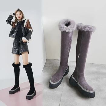 Luxury brand high boots women's new winter shoes kid suede plush keep warm over-the-knee boots bottes femme 
Luxury brand high boots women's new winter shoes kid suede plush keep warm over-the-knee boots bottes femme
